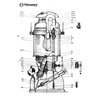Detailed black and white technical diagram of a pressure lamp assembly, illustrating labeled components and parts for lamps and lighting repair and maintenance purposes.