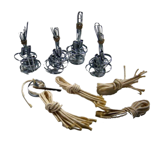 Set of handcrafted steel oil lamp parts with braided cotton wicks, designed for votive-sized jars, part of USA Made, Lamps & Lighting, Oil Lamps, and Olive Oil Lamps collections.