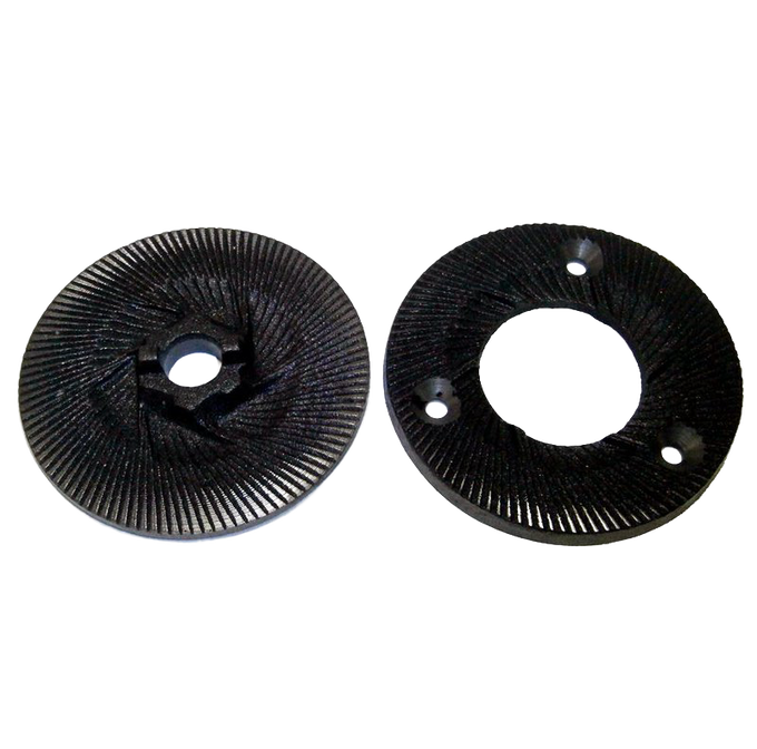 Set of finely crafted grinding burrs designed to adjust grain mill textures, enhancing flour and baking results, suitable for Kitchen & Food, Grain Mills, and Bread Making Supplies collections.