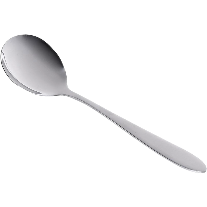 Single stainless steel soup spoon with an extra-wide round bowl and smooth handle, part of Kitchen & Food, Dinnerware, Soups, Best Sellers, and Promo Eligible collections.