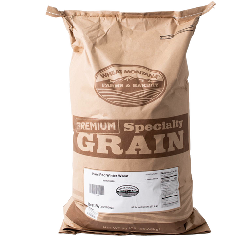Large 50-pound bag of premium hard red winter wheat grain from a Montana farm, ideal for milling and baking, featured in Farm, Garden & Tool, Pantry, and USA Made collections.