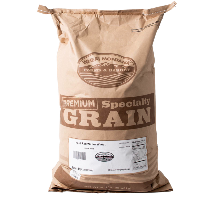 Large 50-pound bag of premium hard red winter wheat grain from a Montana farm, ideal for milling and baking, featured in Farm, Garden & Tool, Pantry, and USA Made collections.