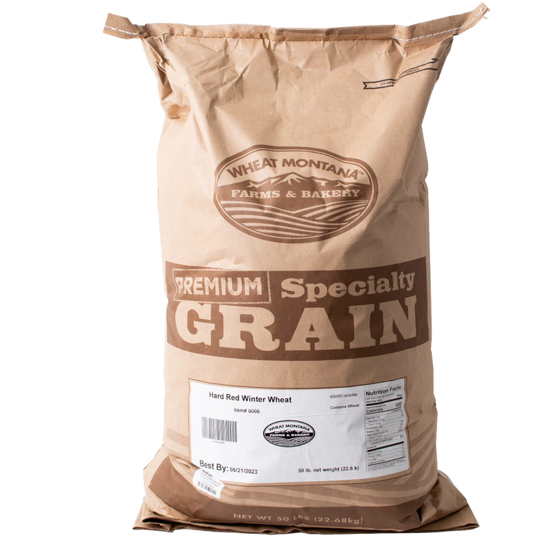 Large 50-pound bag of premium hard red winter wheat grain from a Montana farm, ideal for milling and baking, featured in Farm, Garden & Tool, Pantry, and USA Made collections.