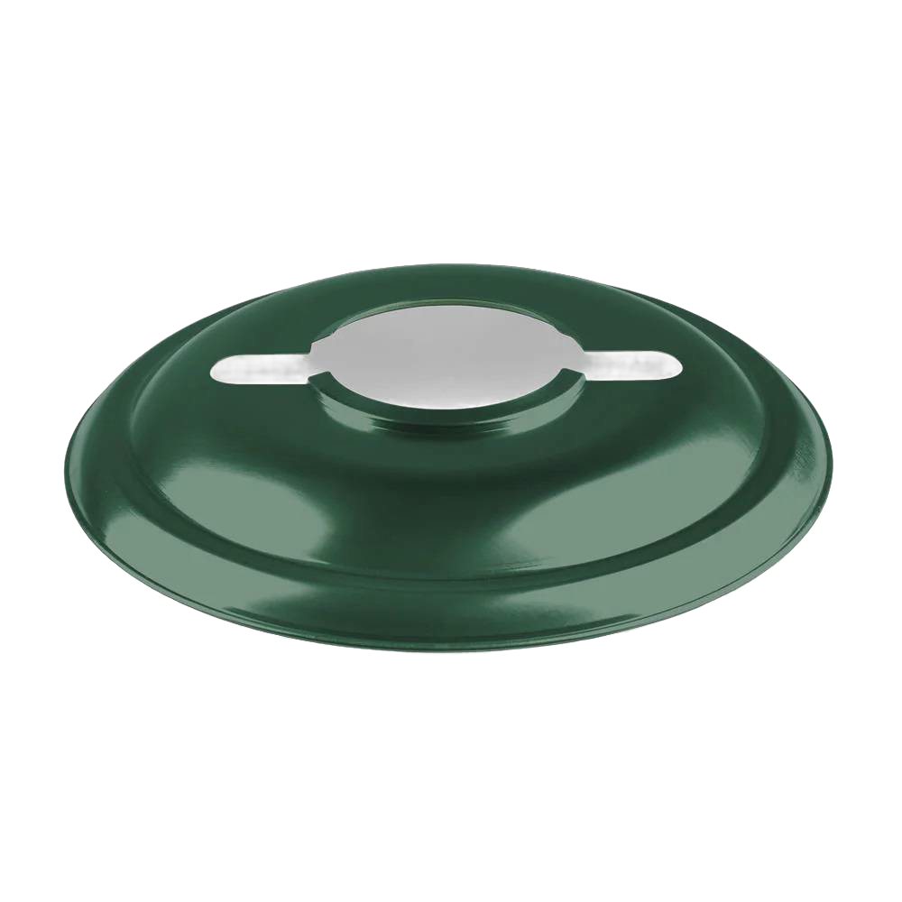 Handcrafted steel reflector shade in dark green, designed to direct light downward and reduce glare for oil lanterns, ideal for Lamps & Lighting and Emergency Supplies collections.