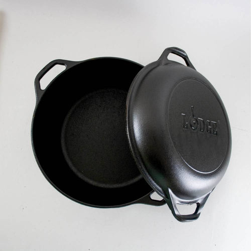 Black cast iron double Dutch oven with extra deep lid usable as skillet, handcrafted and made in USA, perfect for Kitchen & Food, Cookware, Cast Iron, USA Made, and Best Sellers collections.