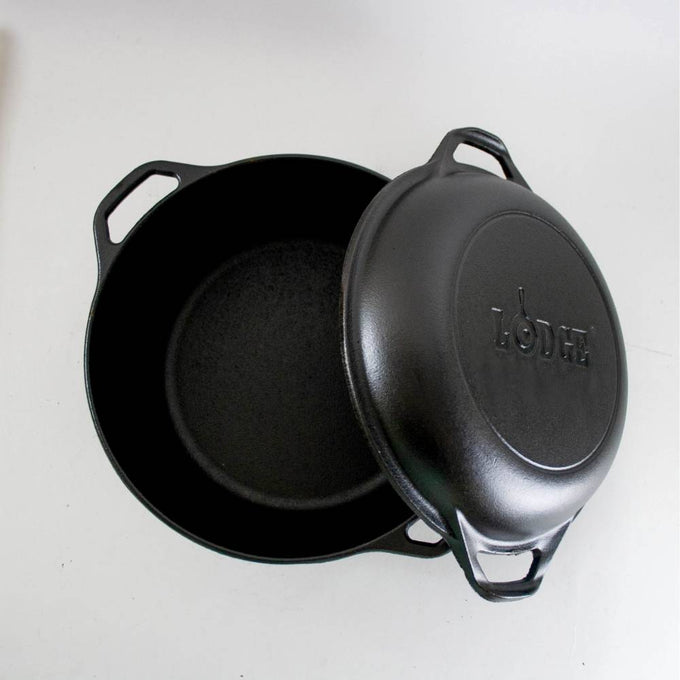 Black cast iron double Dutch oven with extra deep lid usable as skillet, handcrafted and made in USA, perfect for Kitchen & Food, Cookware, Cast Iron, USA Made, and Best Sellers collections.