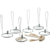 Set of six handcrafted steel olive oil lamp parts with braided cotton wicks, designed for pint jars, featured in USA Made and Lamps & Lighting collections.