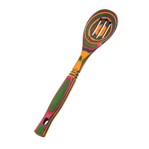 Handcrafted pakkawood slotted spoon featuring vibrant color patterns, durable and heat resistant, ideal for Kitchen & Food, Kitchen Gadgets, Cooking and Baking Helpers, Storage and Serving, and Best Sellers collections.