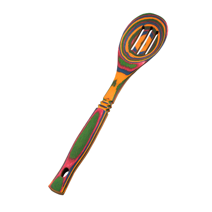 Handcrafted pakkawood slotted spoon featuring vibrant color patterns, durable and heat resistant, ideal for Kitchen & Food, Kitchen Gadgets, Cooking and Baking Helpers, Storage and Serving, and Best Sellers collections.
