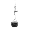 Coated steel adjustable trammel hook suspending a cast iron pot over a campfire setup, part of Farm, Garden & Tool and Camping collections for outdoor cooking control.