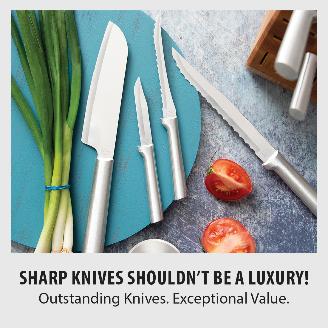 Rada Essential Oak Block Knife Set with Aluminum Handles