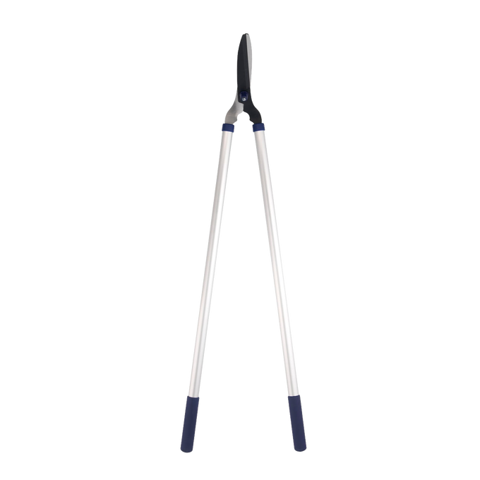 Long-handled lawn shears featuring 9-inch hardened carbon steel blades with rust-resistant coating, designed for comfortable garden and lawncare tasks, ideal for farm and garden use.