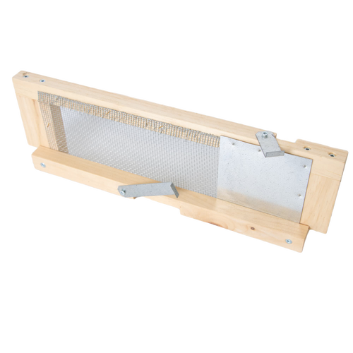Handcrafted robbing screen for beehives made in the USA with Amish craftsmanship, featuring metal latches and mesh screen, designed for controlling hive entrances and protecting colonies.