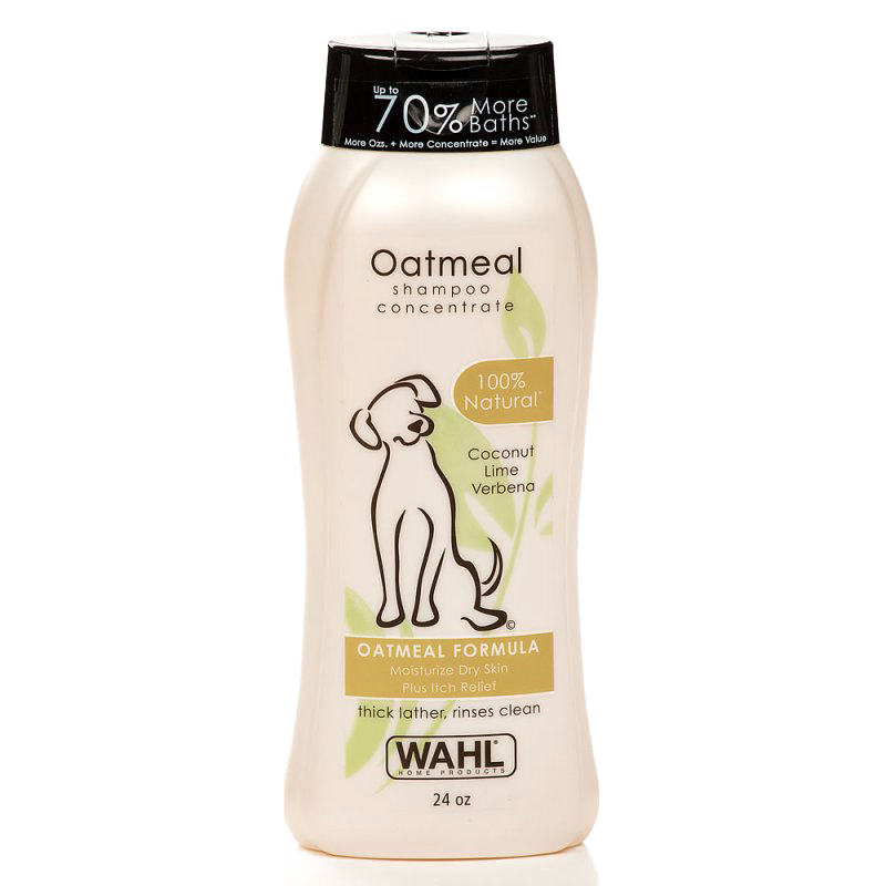 24-ounce bottle of natural oatmeal shampoo concentrate for dogs with coconut lime verbena scent, moisturizing dry skin and soothing itch, featured in Grooming and Personal Hygiene, Pet Supplies, USA Made, Best Sellers, and Promo Eligible collections.