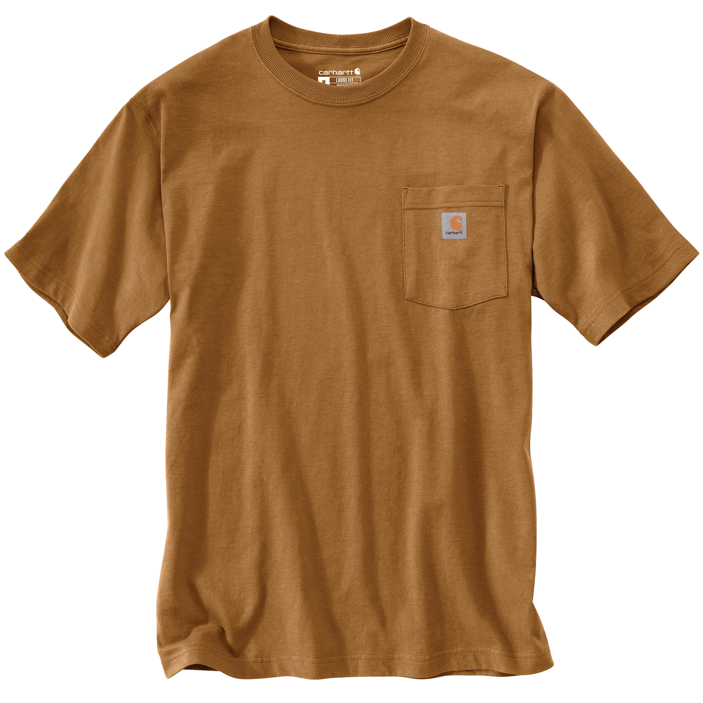 Heavyweight cotton short-sleeve pocket t-shirt in classic brown with rib-knit crewneck and side-seam construction, handcrafted for durability and comfort in Health & Wellness, Clothing and Accessories, Best Sellers, and Promo Eligible collections.