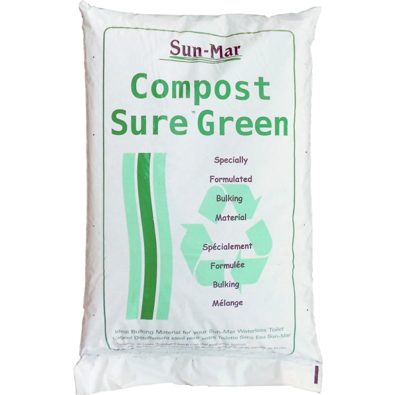 White bag of compost bulking material with green text and recycling symbol, designed for use with composting toilets and featured in appliances and best sellers collections.