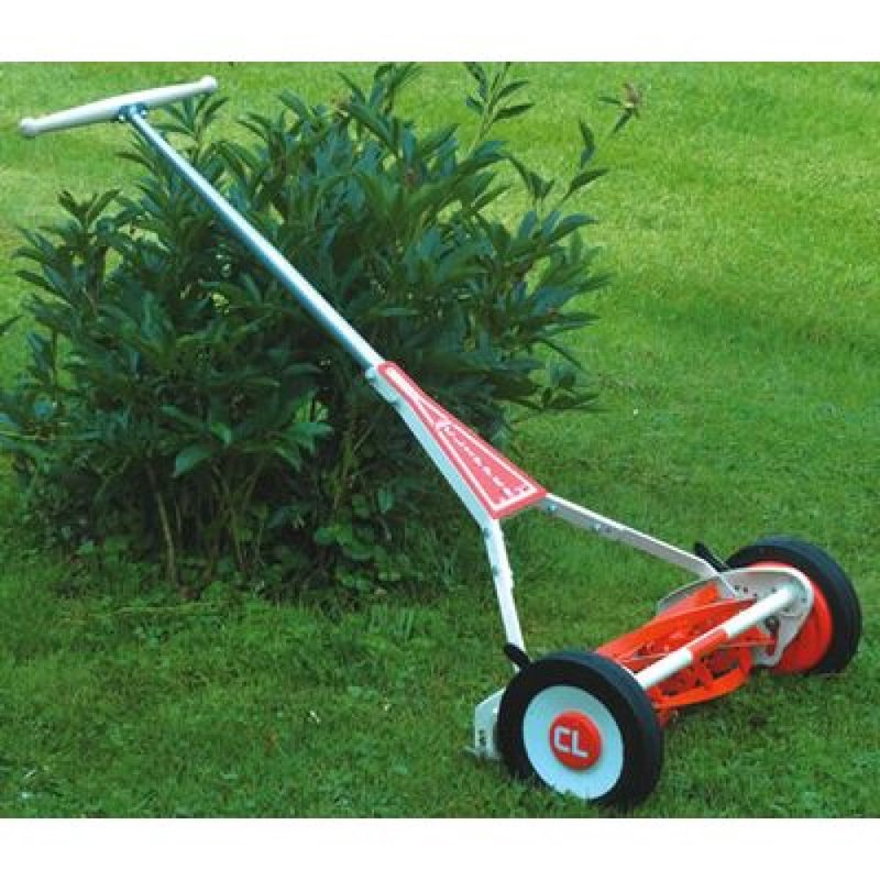 Handcrafted Clipper USA 19-inch reel mower with durable steel reel blades, solid stainless steel shaft, and sturdy wheels, ideal for Farm, Garden & Tool, Lawncare, USA Made, and Best Sellers collections.