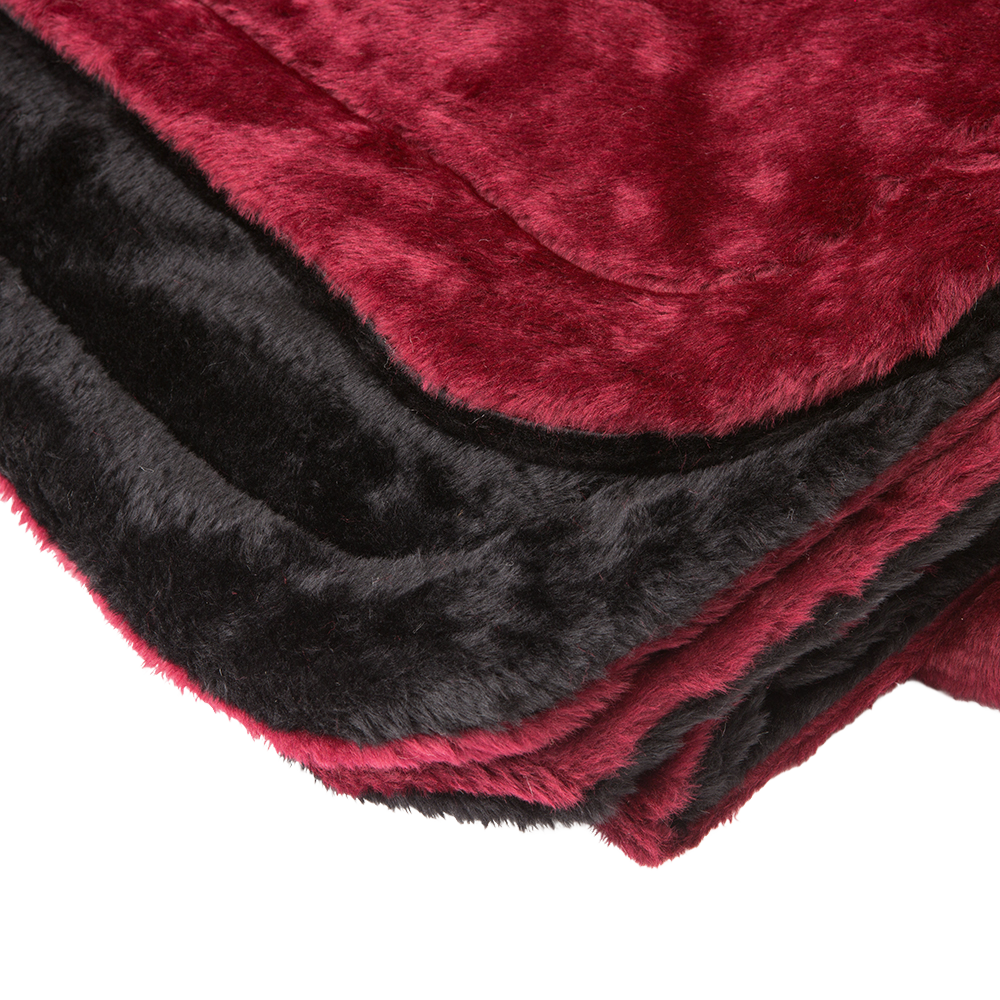 Stacked handcrafted lap robes featuring plush warm faux fur in deep red and black with quilted synthetic lining, ideal for Home & Decor, Farm, Garden & Tool, and USA Made collections.