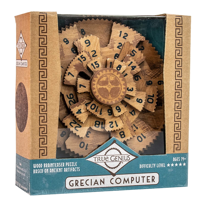 Handcrafted wooden puzzle featuring interlocking numbered gears inspired by ancient design, challenging advanced puzzlers, part of Toys, Games and Puzzles, and Best Sellers collections.