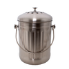 Brushed stainless steel compost pail with perforated lid and sturdy handle, designed for odor control and countertop use, perfect for kitchen gadgets and composting collections.