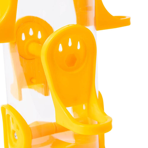 Close-up of a handcrafted yellow feeding port on a 15-inch poly tube finch feeder designed to keep seeds dry, part of Farm, Garden & Tool, Animal Care, and Garden Accessories collections.