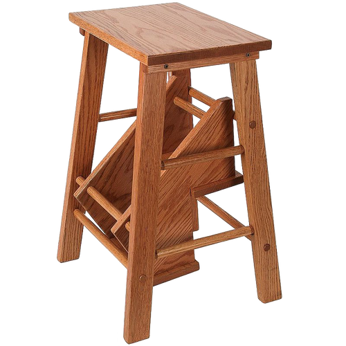 Handcrafted solid oak step stool with sturdy angled legs and smooth lacquered finish, ideal for indoor furniture, Home & Decor, USA Made, Amish Made, and Best Sellers collections.