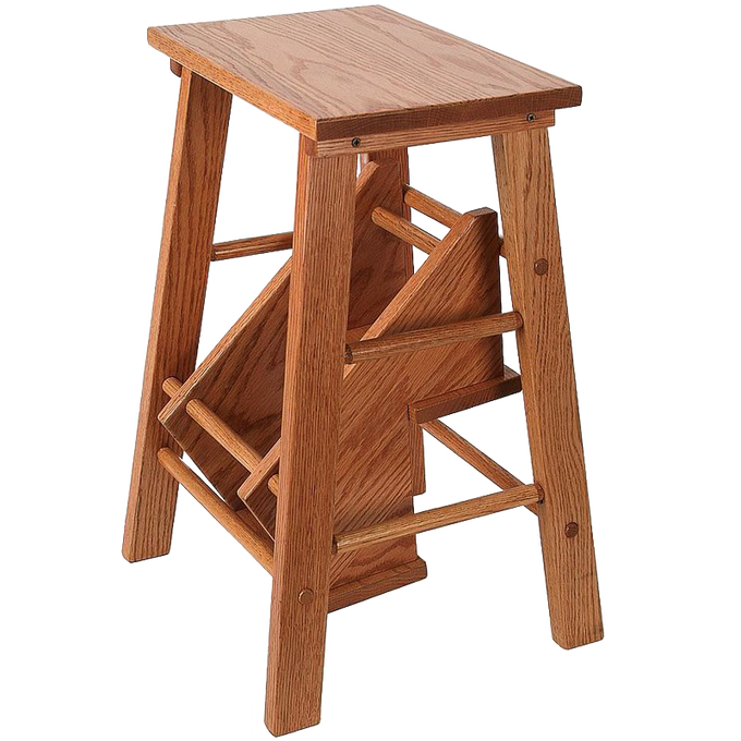 Handcrafted solid oak step stool with sturdy angled legs and smooth lacquered finish, ideal for indoor furniture, Home & Decor, USA Made, Amish Made, and Best Sellers collections.