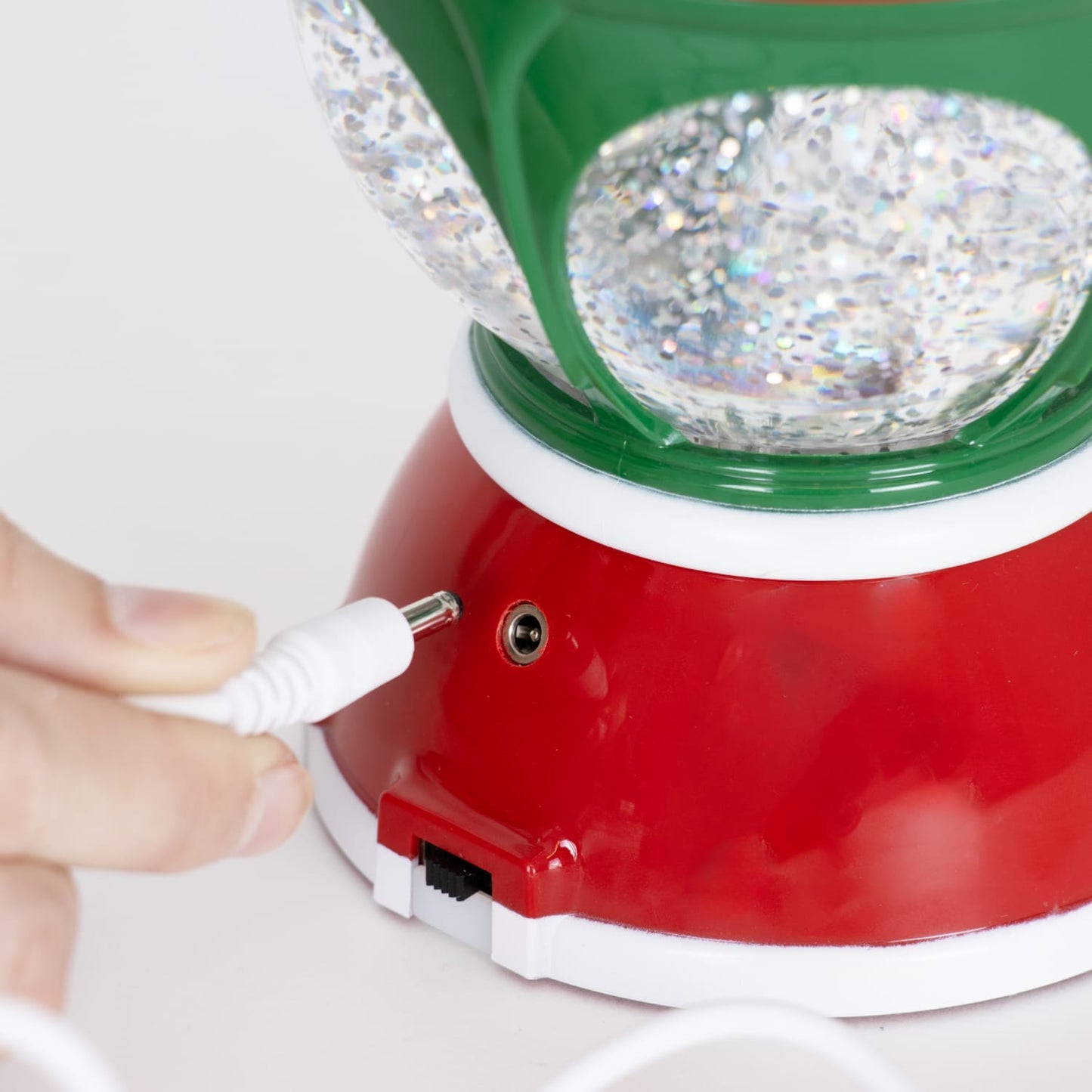 Handcrafted vintage-inspired Christmas swirl bubble light with a glossy red base featuring dual power options, including USB and battery, perfect for Home & Decor, Holiday Decor, Best Sellers, and Promo Eligible collections.