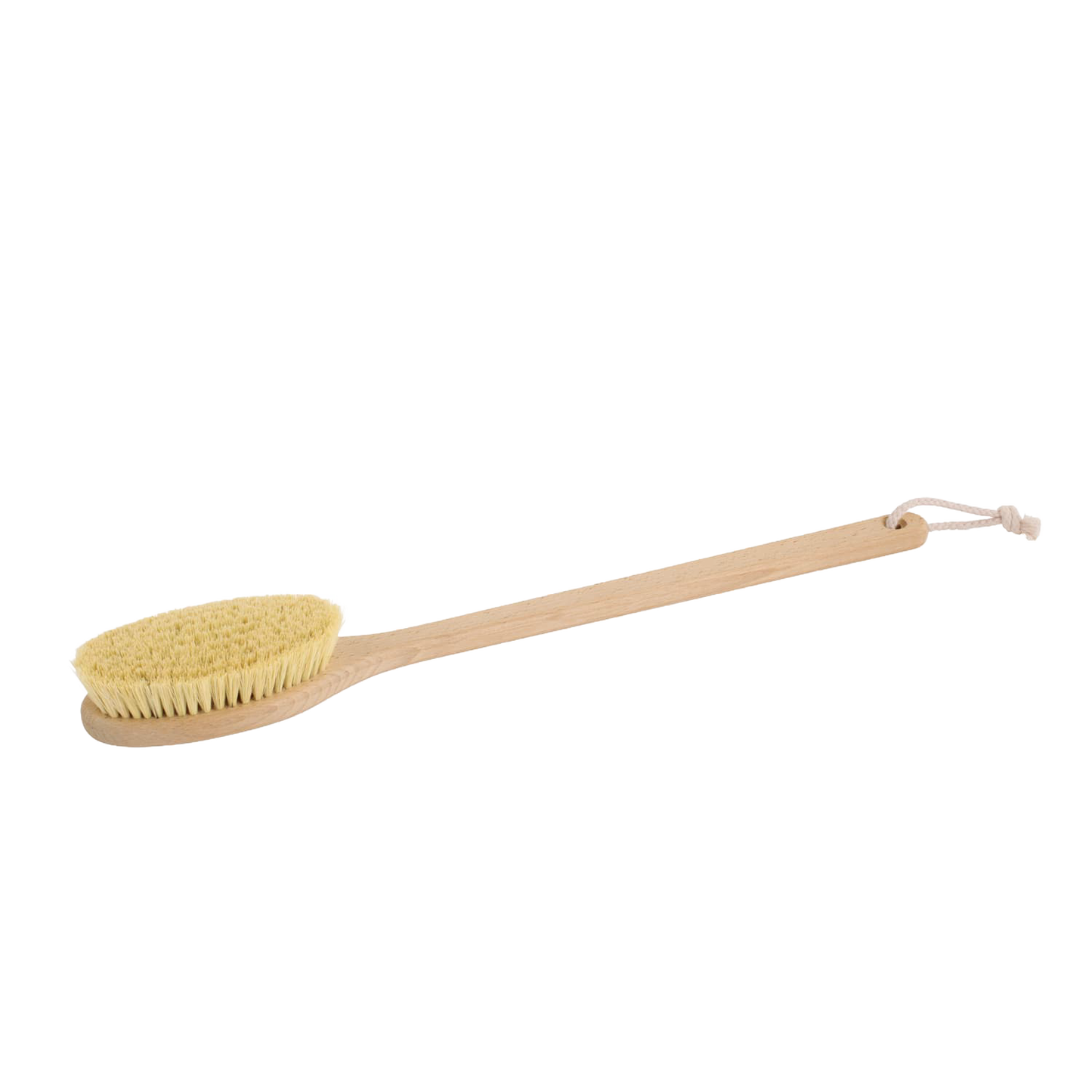 Handcrafted oval bath brush with Tampico plant fiber bristles and smooth oiled beechwood handle with hanging rope, designed for invigorating exfoliation in Health & Wellness, Grooming and Personal Hygiene, Best Sellers, and Promo Eligible collections.