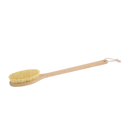 Handcrafted oval bath brush with Tampico plant fiber bristles and smooth oiled beechwood handle with hanging rope, designed for invigorating exfoliation in Health & Wellness, Grooming and Personal Hygiene, Best Sellers, and Promo Eligible collections.