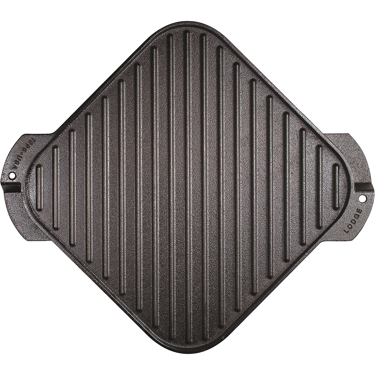 Square cast iron reversible cooking surface with ribbed grill side, handcrafted and made in USA, ideal for kitchen cookware, cast iron, and best sellers collections.