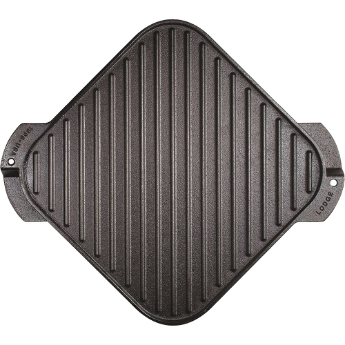 Square cast iron reversible cooking surface with ribbed grill side, handcrafted and made in USA, ideal for kitchen cookware, cast iron, and best sellers collections.