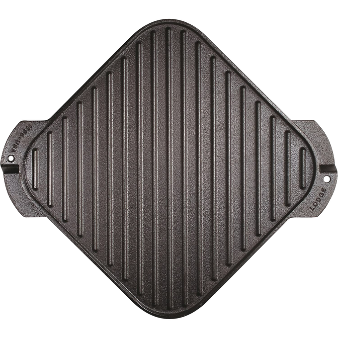 Square cast iron reversible cooking surface with ribbed grill side, handcrafted and made in USA, ideal for kitchen cookware, cast iron, and best sellers collections.