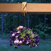 Natural fiber hemp rope looped securely around a wooden beam, suspending a hanging basket of vibrant purple and pink flowers, ideal for Farm, Garden & Tool and Farm Tools collections.