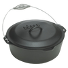 Pre-seasoned cast iron Dutch oven from Kitchen & Food, Cookware, Cast Iron, USA Made, Best Sellers, and Promo Eligible collections, featuring a spiral bail handle and self-basting lid with nubs for even cooking.