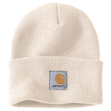 Handcrafted knit cuffed beanie in soft cream with a distinctive logo patch, designed for lasting warmth and comfort, featured in Health & Wellness, Clothing and Accessories, Best Sellers, and Promo Eligible collections.