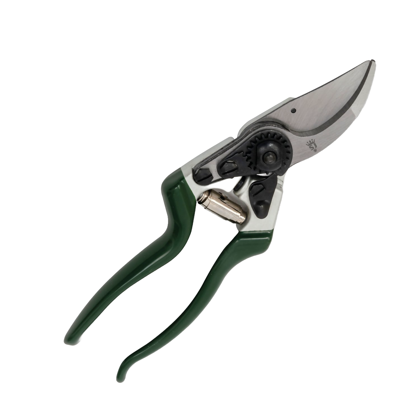 Heavy-duty left-handed bypass pruners with razor-sharp notched blade and ergonomic green handles, crafted for precision pruning in Farm, Garden & Tool, Garden Accessories, and Lawncare collections.
