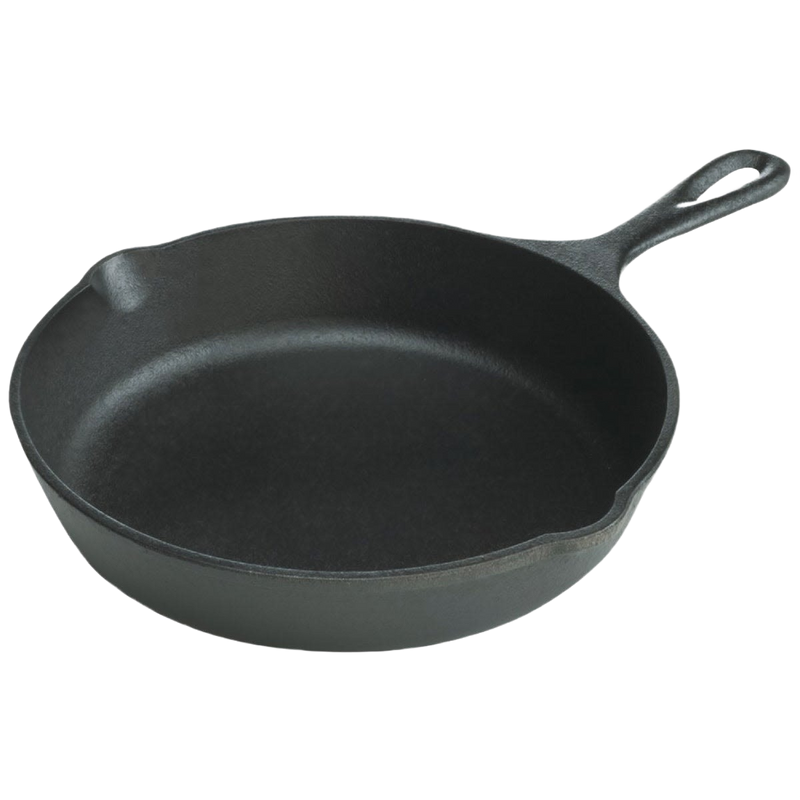 Black pre-seasoned cast iron skillet with a classic design and a sturdy handle, known for superior heat retention and durability in Kitchen & Food, Cookware, Cast Iron, Best Sellers, and Promo Eligible collections.