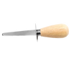 Oyster knife with stainless steel short blade, easy-to-grip natural wooden handle, and protective metal guard, featured in Kitchen & Food and Kitchen Gadgets collections.