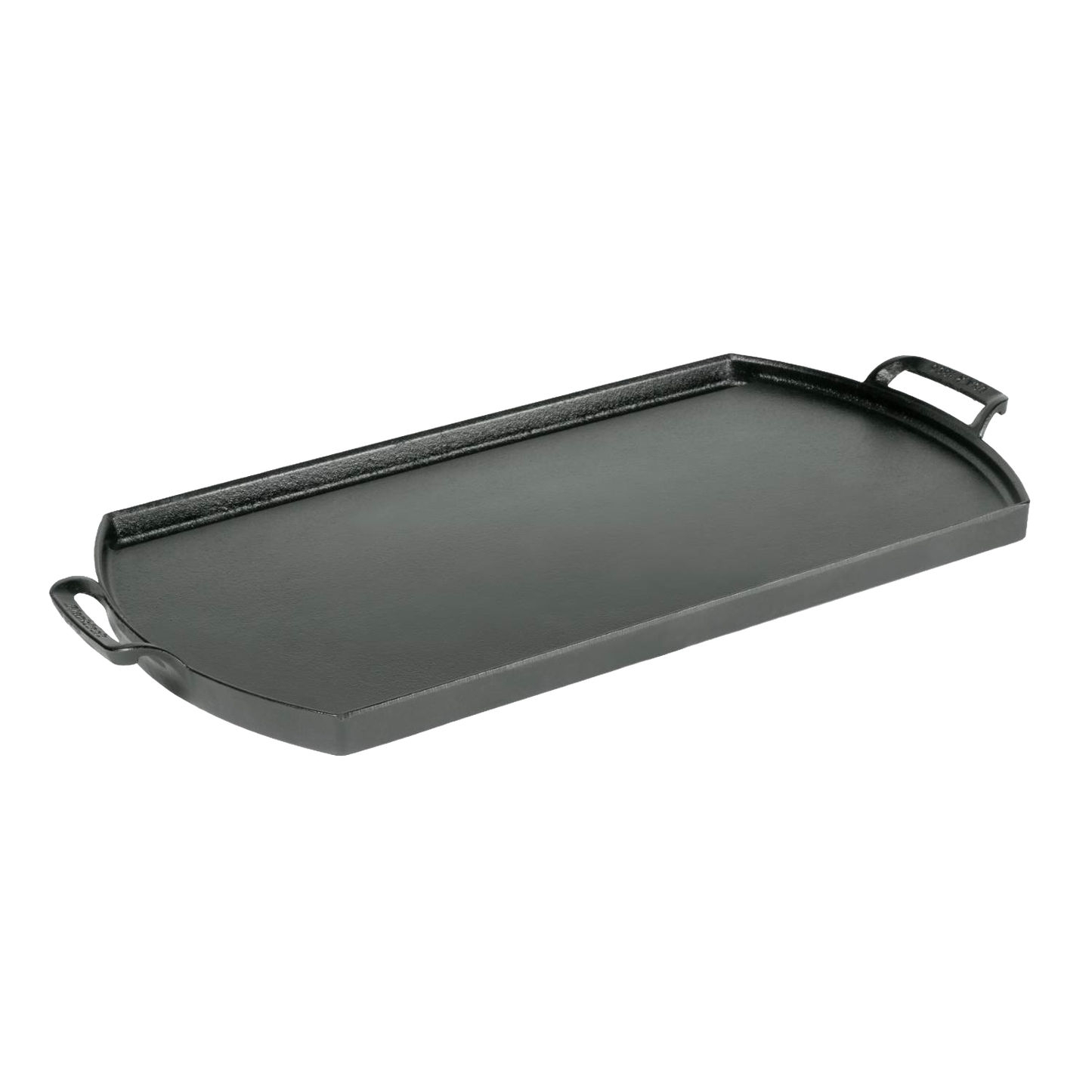 Lightweight cast iron double burner griddle with integrated handles and a triple-seasoned nonstick surface, handcrafted in the USA for Kitchen & Food, Cookware, and Cast Iron collections.