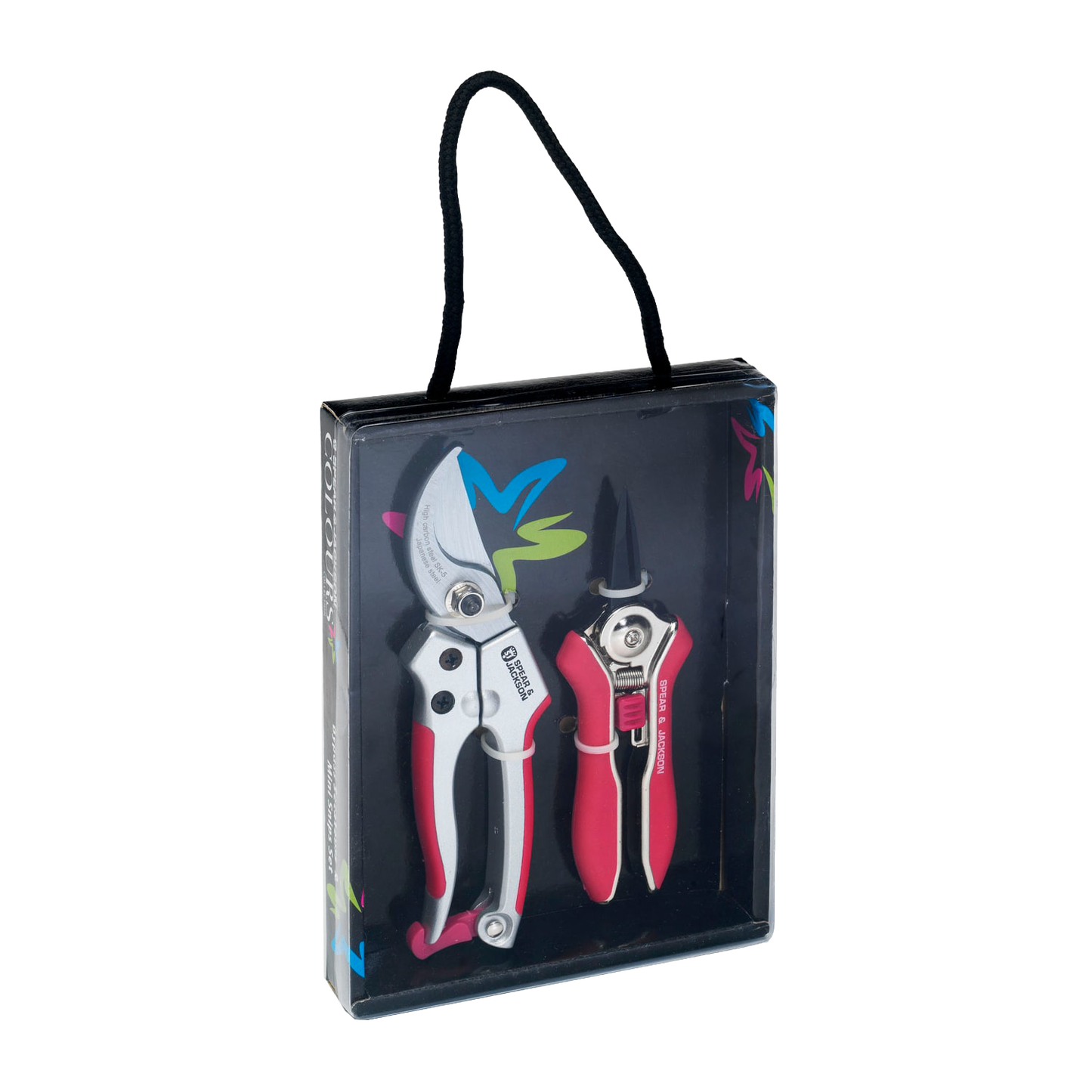 Gift set featuring pink bypass pruner and matching mini snips in a clear box with handle, ideal for Farm, Garden & Tool and Garden Accessories collections.