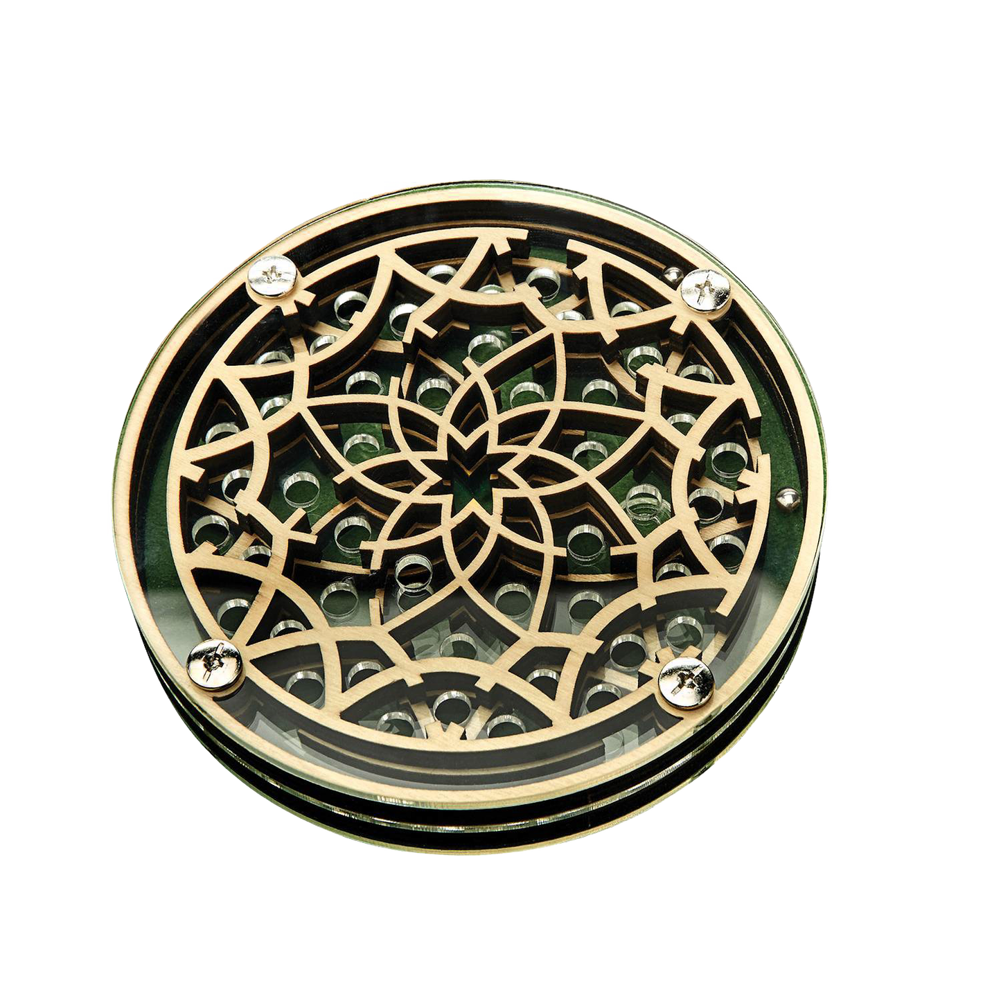 Handcrafted wooden double-layer maze puzzle with intricate flower petal design, challenging spatial reasoning and logic, part of best-selling children’s puzzles and games collections.
