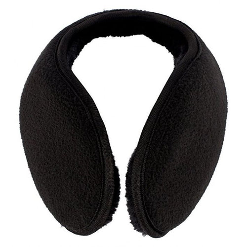 Black insulated ear warmers featuring soft fleece and faux fur lining, designed for adults to provide thermal comfort on cold days, suitable for Health & Wellness and Clothing collections.