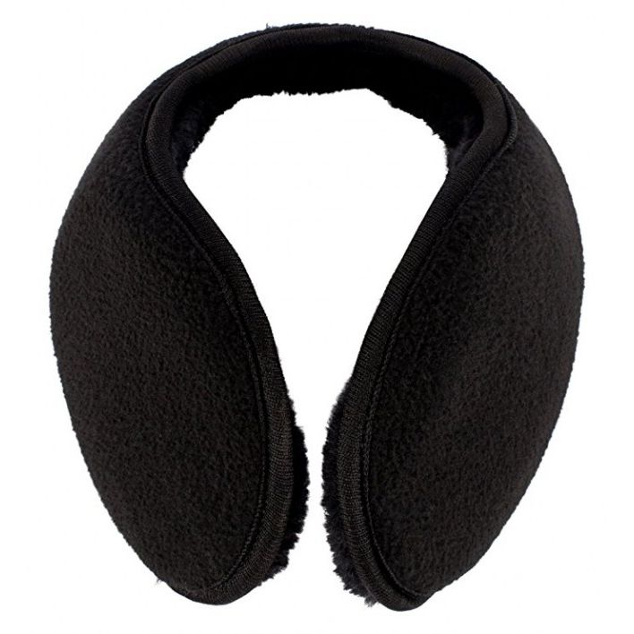 Black insulated ear warmers featuring soft fleece and faux fur lining, designed for adults to provide thermal comfort on cold days, suitable for Health & Wellness and Clothing collections.