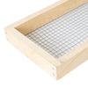 Handcrafted wooden frame with metal grid, Amish made in the USA, designed for beekeeping use in 5-frame hives, ideal for farm, garden, and beekeeping supplies collections.