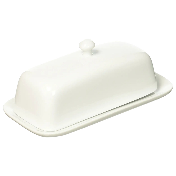 Classic white porcelain butter dish with a knob, handcrafted and suitable for everyday use, featured in Kitchen & Food, Specialty Equipment, Making Butter, Storage and Serving, Best Sellers, and Promo Eligible collections.