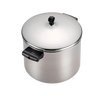 Stainless steel covered saucepot with black handles and knob, featuring a thick aluminum core base for even heating, ideal for Kitchen & Food, Cookware, Pots and Pans, and Best Sellers collections.