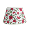 Handcrafted parchment lamp shade with vibrant red poppy floral pattern and green stems, ideal for Lamps & Lighting, Parts and Accessories, Lamp Shades, Best Sellers, and Promo Eligible collections.