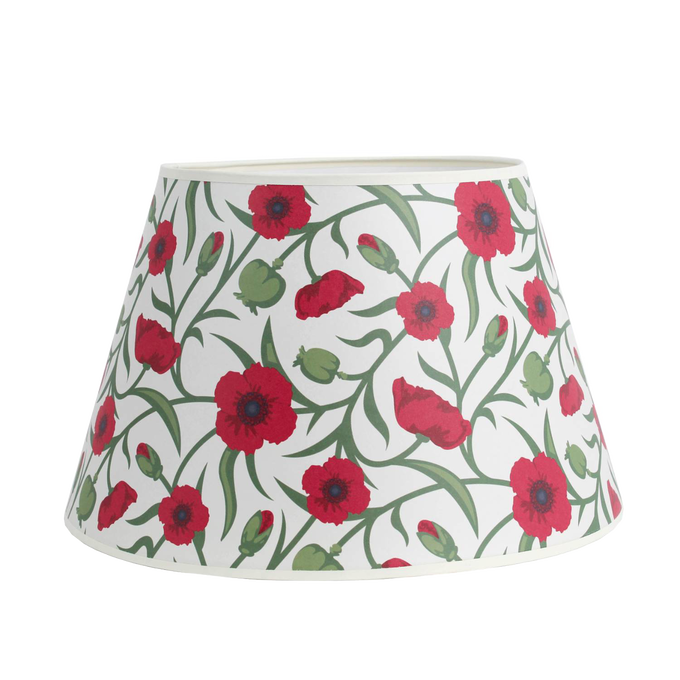 Handcrafted parchment lamp shade with vibrant red poppy floral pattern and green stems, ideal for Lamps & Lighting, Parts and Accessories, Lamp Shades, Best Sellers, and Promo Eligible collections.