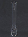 Clear glass chimney with cylindrical shape and rounded base, designed as a replacement part for oil lamps, featured in Lamps & Lighting and Chimneys and Globes collections.